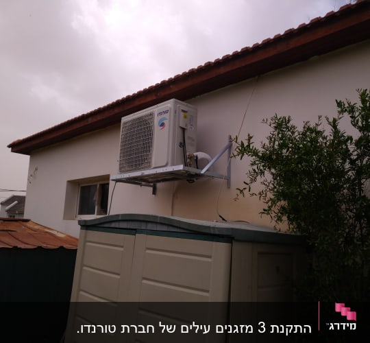 יחידת מיזוג אוויר מותקנת על קיר חיצוני